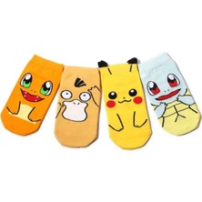 Bgk Unisex 4'lü Pokemon Desenli Patik Çorap Renkli Extra Rahat