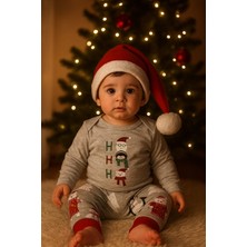 Bubiee Baby Yılbaşı Temalı 3'lü Bebek Takımı (Badi +Pantolon + Şapka) Penguen Noel Dedeli Baskılı