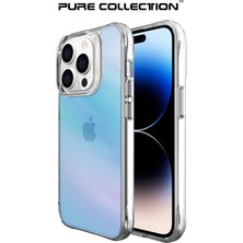 Bix iPhone 14 Pro Max Pure Rainbow Renk Geçişli Şeffaf Kılıf Çizilmeye Dayanıklı Darbe Emici Mavi
