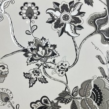 AYZUN Siyah Beyaz Parlak Çiçek Desenli Duvar Kağıdı 3007