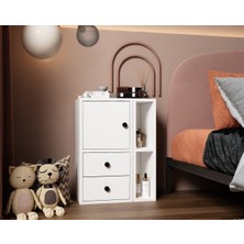 Nettrends Modüler Çocuk Komodin – Kapaklı + 2 Çekmeceli + Açık Raflı– Komodin, BEYAZ-PNR-ÇKMD-1003