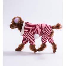 Pawstar Elfstripe Hood Kırmızı Çizgili Şapkalı Triko Tulum  Yılbaşı Noel  Köpek Kıyafeti Kedi Kıyafeti Köpek Tulumu