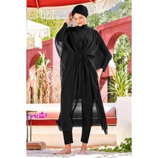 Adasea Siyah Beli Bağcıklı Tesettür Pareo 6039