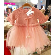 Pacco Baby El Örgüsü %100 Pamuk Yavruağzı Uzun Kol Doğumgünü Elbise Tütü