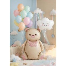 Joyane Ayıcık Folyo Balon 90 cm + Bulut Balon 40 cm + 10’lu Makaron Balon Parti Süsleme Seti