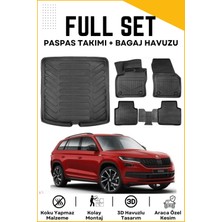 Ko Kaliteoto Skoda Kodiaq 2016-2017-2018-2019 Model Birebir Uyumlu Bagaj Havuzu+Paspas Seti Proxy