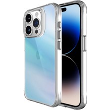 Bix iPhone 15 Pro Pure Rainbow Renk Geçişli Şeffaf Kılıf Çizilmeye Dayanıklı Darbe Emici Mavi