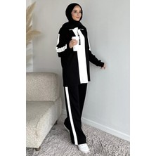 Julude Tesettür Yarım Fermuarlı Renk Garnili Tunik Pantolon Ikili Takım P-00019751