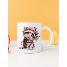 Finka Dekor Yılbaşı Kedili Baskılı-Hediyelik Seramik Kupa Bardak Model 10