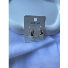 Alp Jewel 316L 2 Kalpli Taş Detay Halka Küpe Xuping Kararmaz Çelik