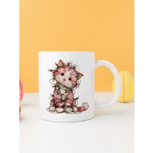 Finka Dekor Yılbaşı Kedili Baskılı-Hediyelik Seramik Kupa Bardak Model 17