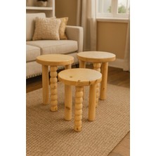 Naturel Renk 3’lü Ahşap Mantar Sehpa Seti – Doğal Zigon Fiskos