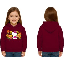 Sedirli Unisex Hello Kity  Baskılı Çocuk Swaetshirt  Baskılı Kapüşonlu 3 Iplik Şardonlu
