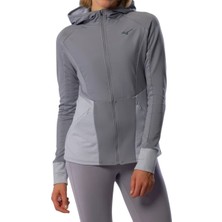 Mizuno Active Warm Hybrid Fermuarlı Kapüşonlu Kadın Yağmurluk Gri