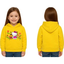 Sedirli Unisex Hello Kity  Baskılı Çocuk Swaetshirt  Baskılı Kapüşonlu 3 Iplik Şardonlu