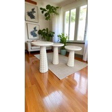 Ahşap Beyaz Mantar Yan Sehpa – 3’lü El Yapımı Sehpa Seti