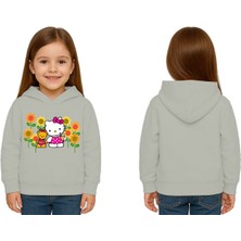 Sedirli Unisex Hello Kity  Baskılı Çocuk Swaetshirt  Baskılı Kapüşonlu 3 Iplik Şardonlu
