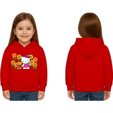 Sedirli Unisex Hello Kity  Baskılı Çocuk Swaetshirt  Baskılı Kapüşonlu 3 Iplik Şardonlu