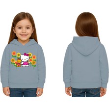 Sedirli Unisex Hello Kity  Baskılı Çocuk Swaetshirt  Baskılı Kapüşonlu 3 Iplik Şardonlu