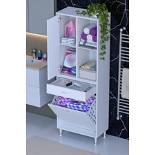 Eliusta Liora Beyaz Çok Amaçlı Banyo Dolabı 55 cm Genişliğe Sahip 55X171X32,5 cm Tek Sepetli 2 Raflı Dolap