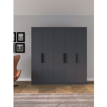 Aymobsan Niro 5 Kapaklı Gardrop, Askılı ve Raflı, 200 cm - Antrasit