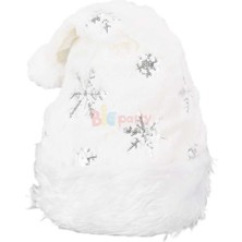 Smg Yılbaşı Şapka Peluş Beyaz Kar Tanesi Baskılı Lüks