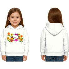 Sedirli Unisex Hello Kity  Baskılı Çocuk Swaetshirt  Baskılı Kapüşonlu 3 Iplik Şardonlu