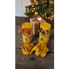 Nefha Candle Kartanesi ve Gül Figürlü  Sarma Balmumu Mum Set