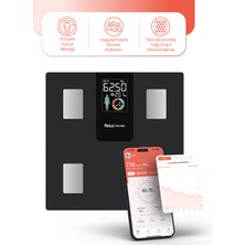 Akıllı Vücut Analiz Tartısı, Yağ, Kas, Sıvı Ölçer, Bluetooth, 4 Elektrot