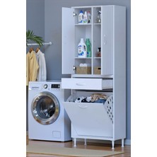 Eliusta Wall Beyaz Banyo Dolabı 60 cm Tek Göz Bölmeli Sepet 60X171X32,5 cm 4 Raflı Mutfak/banyo Dolabı