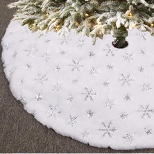 Dodomar 90 cm Yılbaşı Ağaç Örtüsü Peluş Beyaz Üzeri Gümüş Simli Kar Tanesi