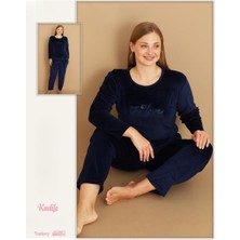 Modella Life Büyük Beden Battal Düz Kadife Kadın Pijama Takım