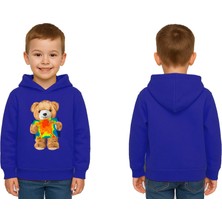 Sedirli Unisex Ayıcık Bear Baskılı Çocuk Kapşonlu Swaetshirt 3 Iplik Şardonlu
