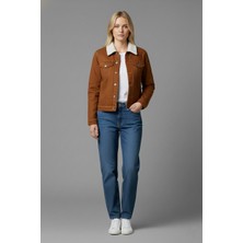 Kadın Kemer Detaylı Çift Cepli Içi Kürklü Denim Mont