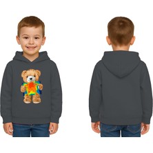 Sedirli Unisex Ayıcık Bear Baskılı Çocuk Kapşonlu Swaetshirt 3 Iplik Şardonlu