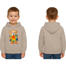 Sedirli Unisex Ayıcık Bear Baskılı Çocuk Kapşonlu Swaetshirt 3 Iplik Şardonlu
