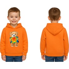 Sedirli Unisex Ayıcık Bear Baskılı Çocuk Kapşonlu Swaetshirt 3 Iplik Şardonlu
