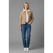 Kadın Kemer Detaylı Çift Cepli Içi Kürklü Denim Mont