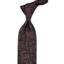 Kravatkolik Kahve - Siyah Motif Desen Mendilli Klasik Kravat KK13309