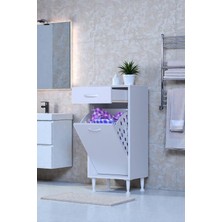 Eliusta Asil 35 cm Kirli Çamaşır Sepetli Banyo Dolabı 1 Çekmeceli Mutfak Çok Amaçlı Dolap 35X88X32,5 cm