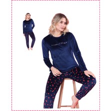 Modella Life Desenli Kadife Kışlık Kadın Pijama Takımı