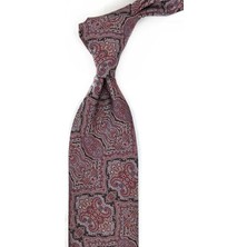 Kravatkolik Bordo - Gri Motif Desen Mendilli Klasik Kravat KK13327