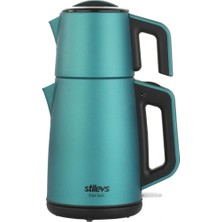Stilevs Pratik ve Şık Inox Çay Makinesi, Sedefli Mavi Rengiyle Tarzınıza Zarafet Katın