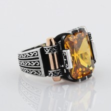 Takılingo 925 Ayar Gümüş Sarı Sitrin Taşlı Mermi Desenli Erkek Yüzük