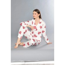 Bordomix Kadın Yazlık Uzun Kol Önden Düğmeli Pijama Takımı 790-71