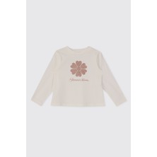 Panço Kız Bebek Uzun Kol Ekru Tişört Günlük Stil Yumuşak Kumaş Sim Baskılı