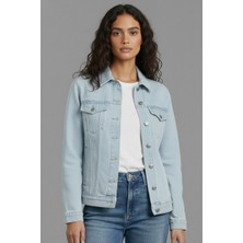 Wkm Kadın Rahat Kesim Çift Cepli Denim Kot Ceket