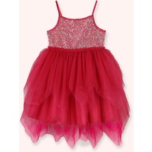 Panço Kız Bebek Pul Detaylı Fuşya Abiye Elbise