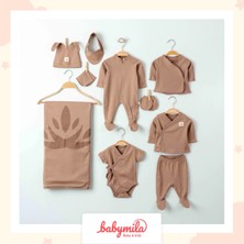 Eslenza Yenidoğan Bebek Için Organik Pamuklu 10 Parça Hastane Çıkışı Seti - Zıbın ve Tulum Takımı Kahve