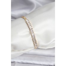 Nuvigo 14K Gold Renk Kaplama Zirkon Taşlı Baget Model CM Kadın Bileklik - TJ-BB8126